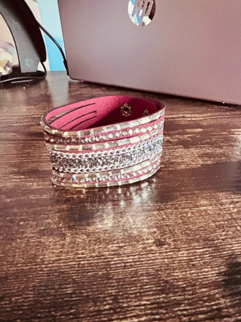 Rhinestone Embellished Red‎ Multi-Row Cuff Wrap Bracelet